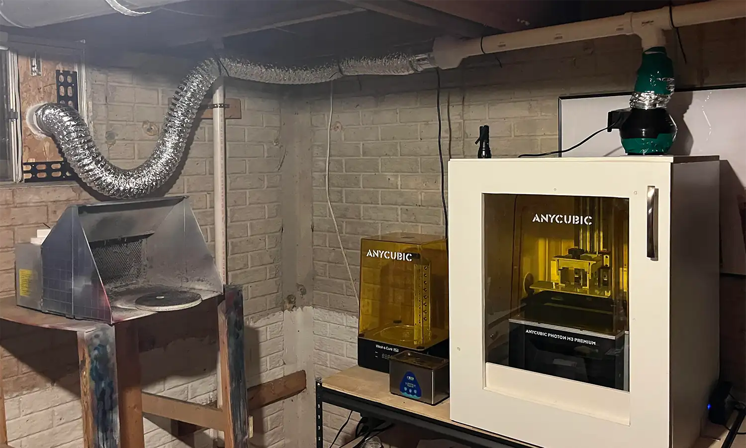 Example resin printer setup in a basement