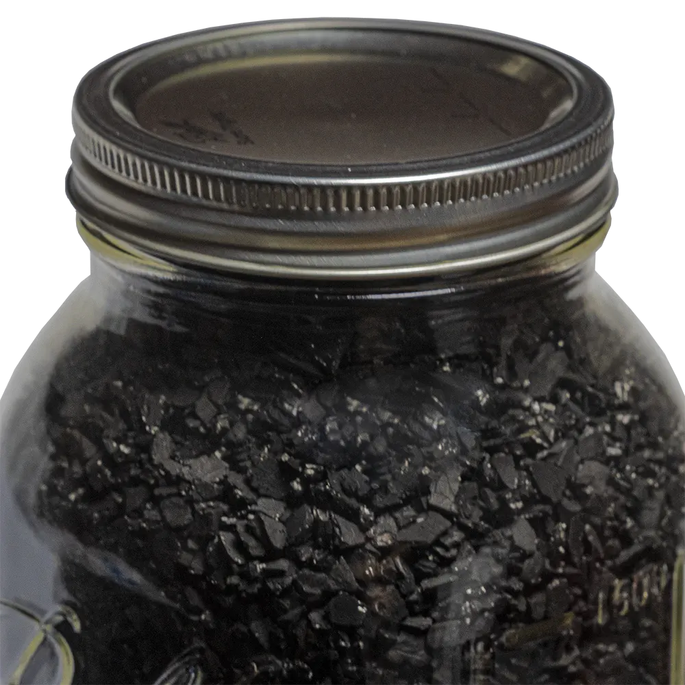 Activated carbon in glass jars