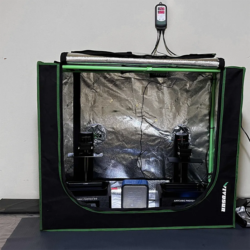 Grow tent enclosures can contain spills from resin printers